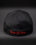 Trust No One Fitted Curved Bill Hat Black TN1 Fitness Clothing Gym Wear Athletic Apparel Hats Red Stitching