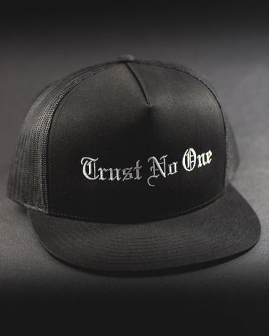 Trust No One Black white lettering Trucker Mesh Snap Back Snapback Hat Cap Ballcap Flat Bill 