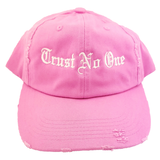 Trust No One Pink Distressed Hat