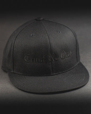 Trust No One Structured Flat Bill Hat - Black on Black