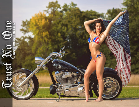Trust No One TN1 TrustNoBody TrustNoOne TNO Anybody Don't Anyone Model Babe Poster Merica America American Babe Bikini Fitness Sexy Booty Flag Iron Horse Biker Chick