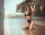 Trust No One TN1 TrustNoBody TrustNoOne TNO Anybody Don't Anyone Model Babe Poster Bikini booty sexy Pier ocean shorts bootyshorts ass Victoria's Secret Bikini VS Fitness Skinny Ass