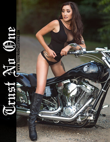 Trust No One TN1 TrustNoBody TrustNoOne TNO Anybody Don't Anyone Model Babe Poster Biker Chick Babe Calendar American Iron Horse Seethrough see through body suit bodysuit brunette