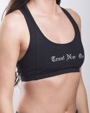 Women's Trust No One Black Mesh Back Sports Bra Workout Gear Gym Apparel Fitness Clothing TN1 TrustNoOne TNO TrustNo1