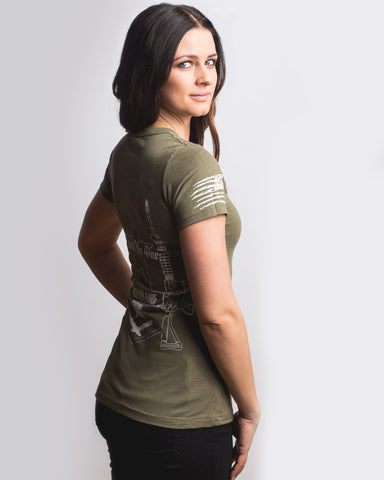 Women's Molon Labe Graphic Crew Neck - Olive Drab Green M16 AR15 Gun Rights Merica America TN1 TNO TrustNoOne TrustNo1