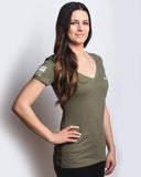 Women's Molon Labe Graphic Crew Neck - Olive Drab Green M16 AR15 Gun Rights Merica America TN1 TNO TrustNoOne TrustNo1