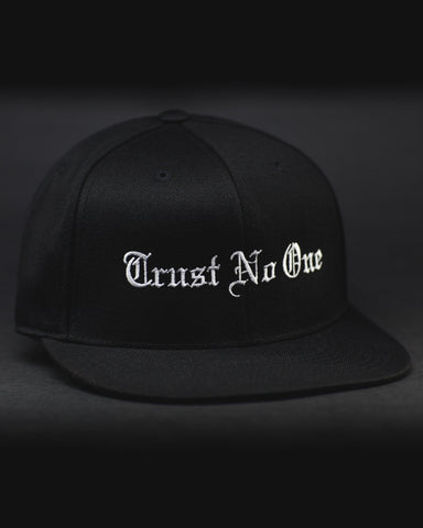 Black Trust No One Structured Flat Bill Flexfit Hat TN1 TrustNo1 Clothing Apparel Fitness Cap