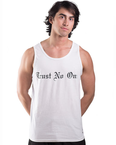 Trust No One Men's Fit life Tank Top Shirt Fitlife TN1 TNO TrustNoOne TrustNo1 Wife Beater White