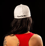 Trust No One Structured Curved Bill Flexfit Hat - White
